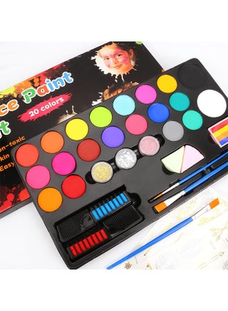 Face Paint Kit, 20 Non-Toxic Colors Professional Body Paint Set with Stencils, Safe Water Based Face Painting Supplies with Brushes - view 4