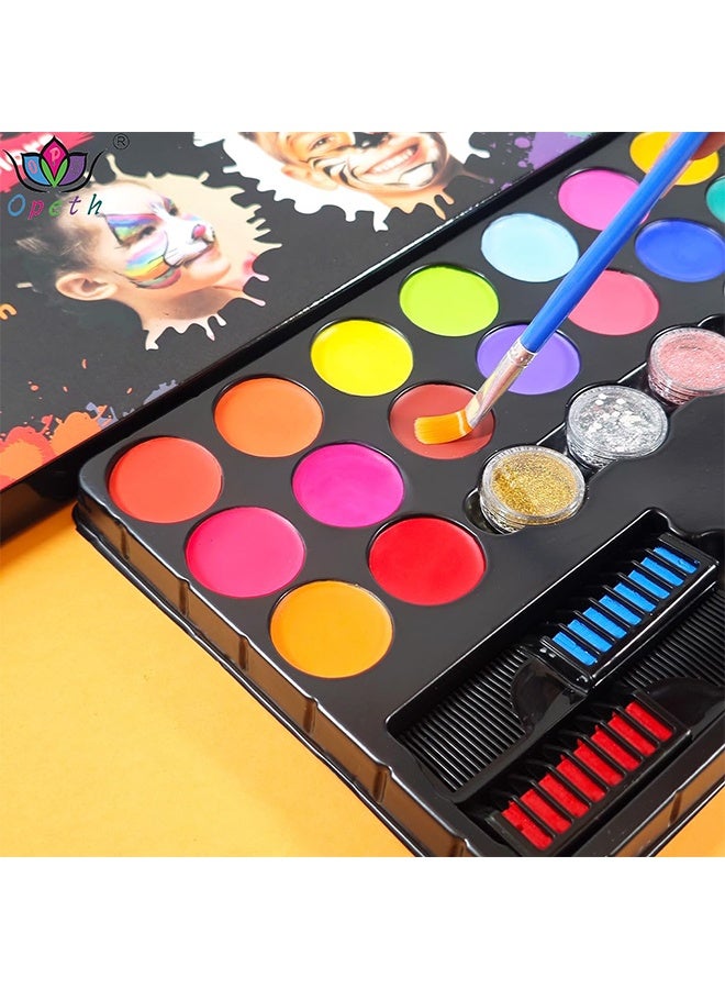 Lemon Face Paint Kit, 20 Non-Toxic Colors Professional Body Paint Set with Stencils, Safe Water Based Face Painting Supplies with Brushes - Image 3