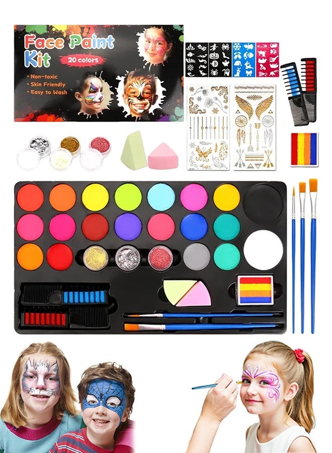 Lemon Face Paint Kit, 20 Non-Toxic Colors Professional Body Paint Set with Stencils, Safe Water Based Face Painting Supplies with Brushes - Image 1