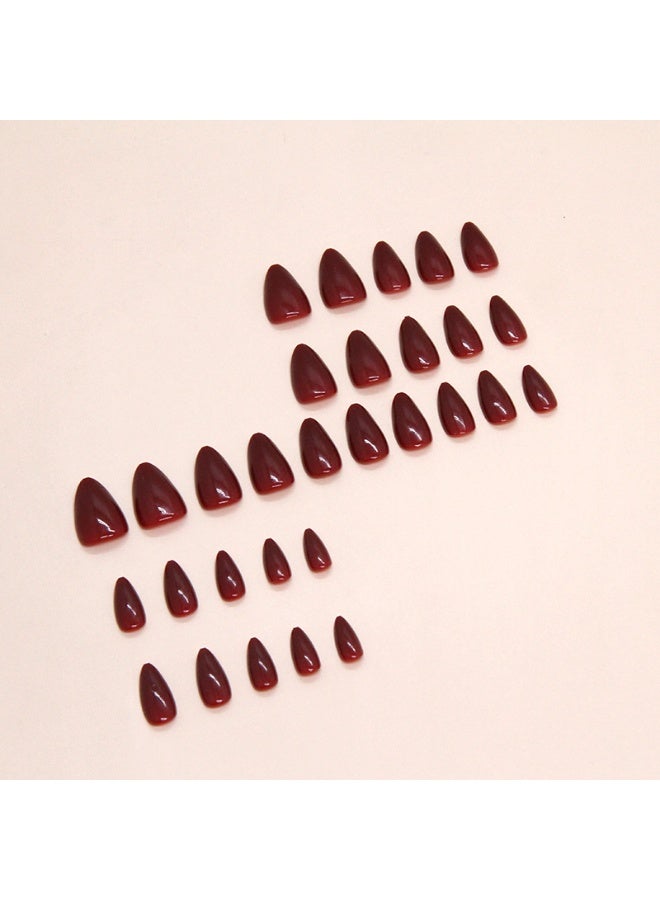 JOSQUEWNN 30pcs Press On False Nails,Medium-to-long burgundy solid-colour almond-shaped nails, Nails For Effortless Style And Sophisticated Look, Acrylic Nails With Glue Kit. - Image 5