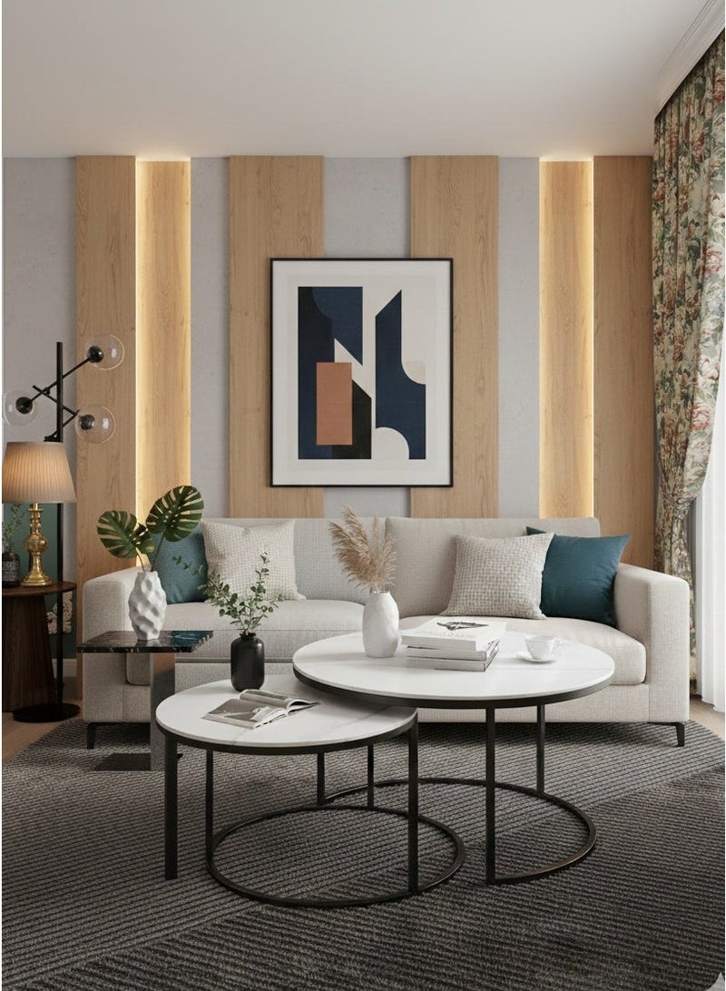 Luxury Home Style Coffee Tables Set Mordern , End Tables for Living Room 2 Round Nesting Tables-EI-202 - Image 1