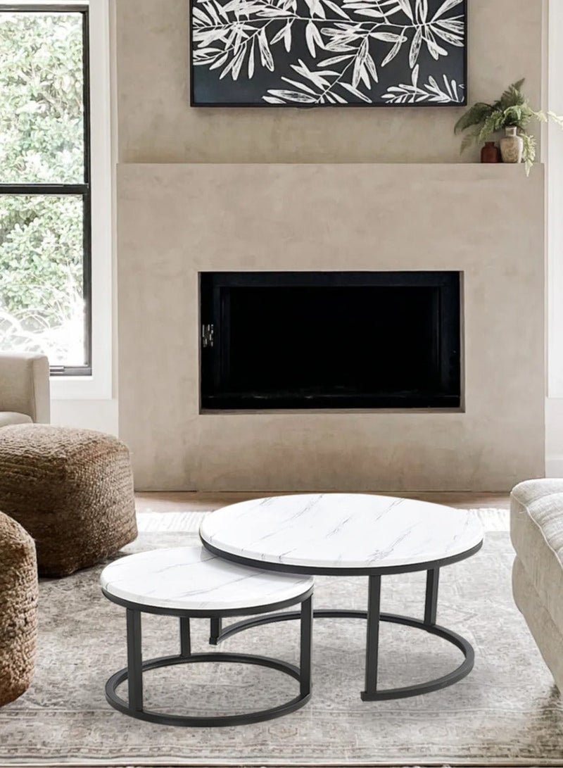 Luxury Home Style Coffee Tables Set Mordern , End Tables for Living Room 2 Round Nesting Tables-EI-202 - Image 5