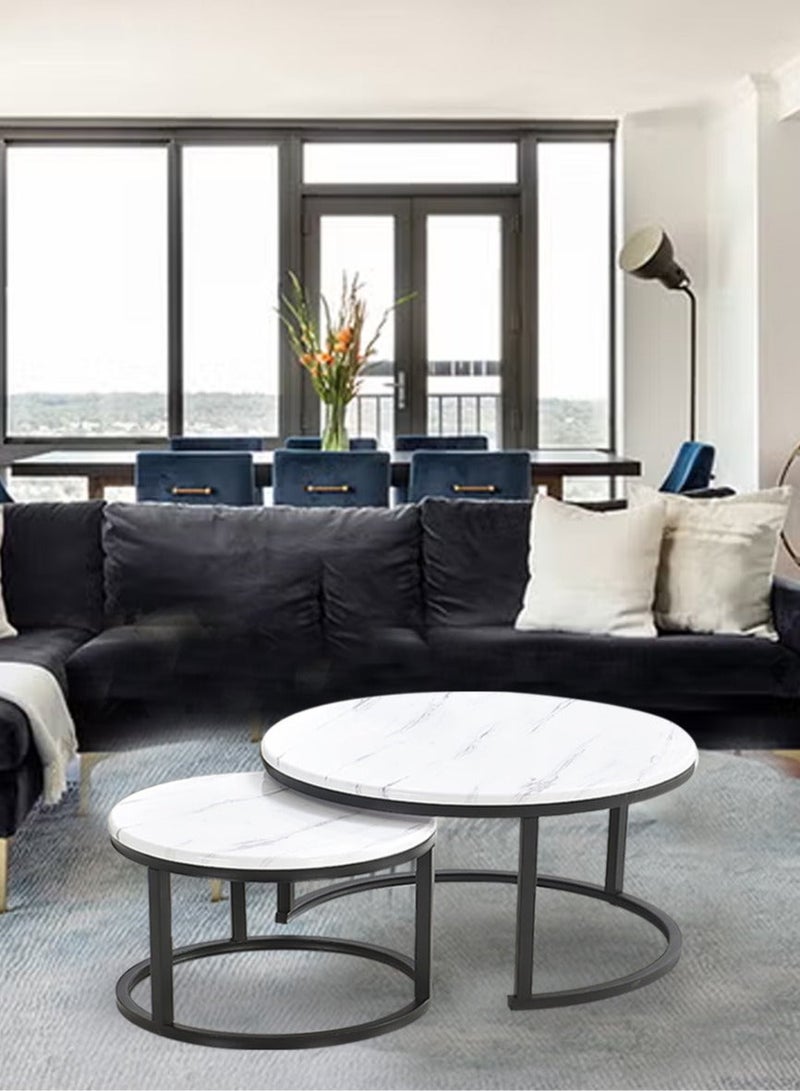 Luxury Home Style Coffee Tables Set Mordern , End Tables for Living Room 2 Round Nesting Tables-EI-202 - Image 3