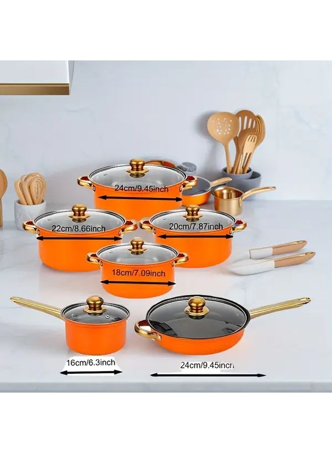 6 Piece Orange Non Stick Cookware Set Stainless Steel Pots And Pans With Lids Saucepan Frying Pan Soup Pot Boiling Pot For All Stoves Durable Easy Clean For Professional Use - Image 3
