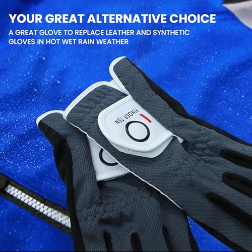 FINGER TEN Golf Gloves Men Right Left Handed Golfer Mens Glove RainGrip Hot Wet Weather Value 6 Pack, All Weather in White Medium (White, Medium, Left) - Image 4