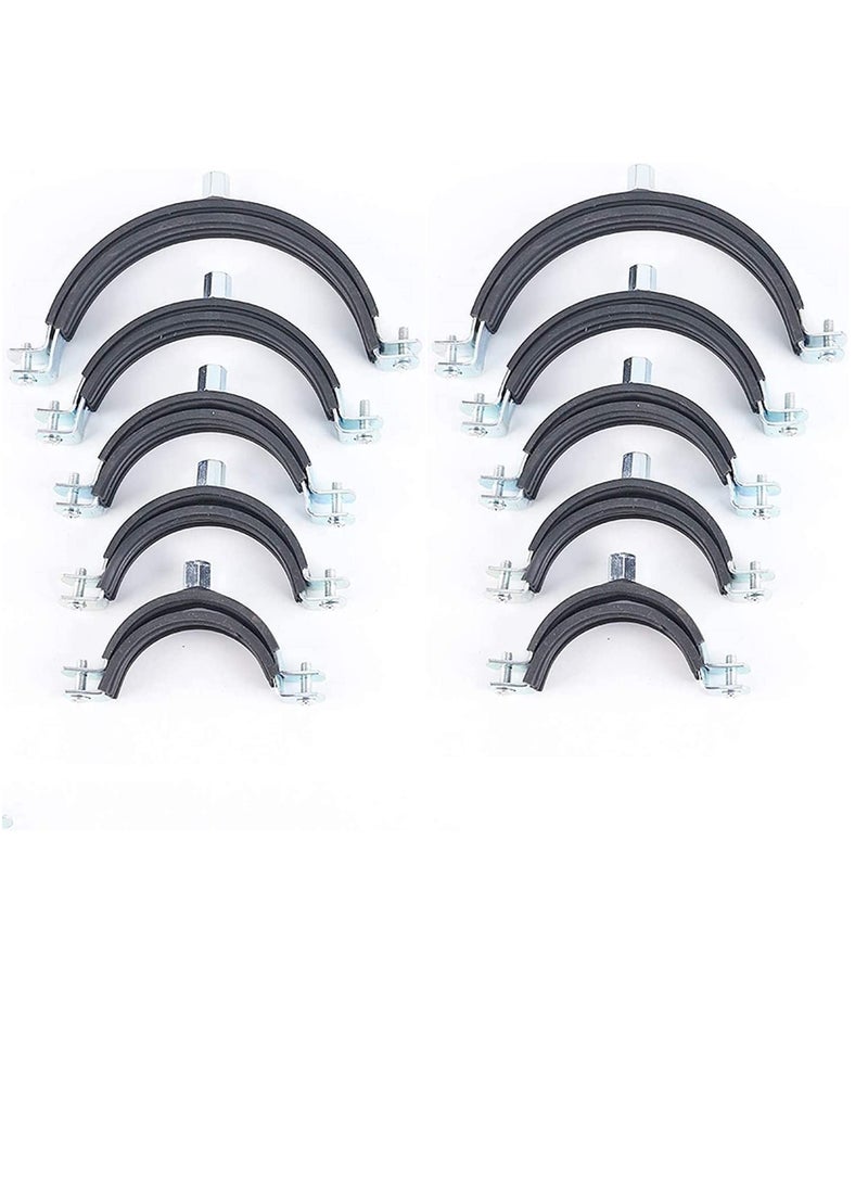 Heavy Duty Adjustable Two-screw Pipe Galvanized Iron (GI) Clamp with Rubber Lined or Unlined for Wall Ceiling Mount Pipe Supports, Split Ring Hanger (2 Inch, Pack of 10)  - Image 1