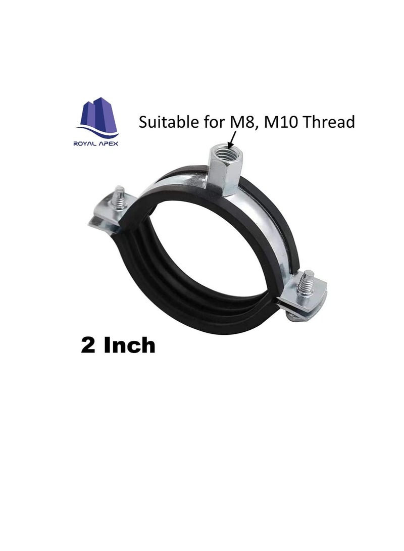 Heavy Duty Adjustable Two-screw Pipe Galvanized Iron (GI) Clamp with Rubber Lined or Unlined for Wall Ceiling Mount Pipe Supports, Split Ring Hanger (2 Inch, Pack of 10)  - Image 3