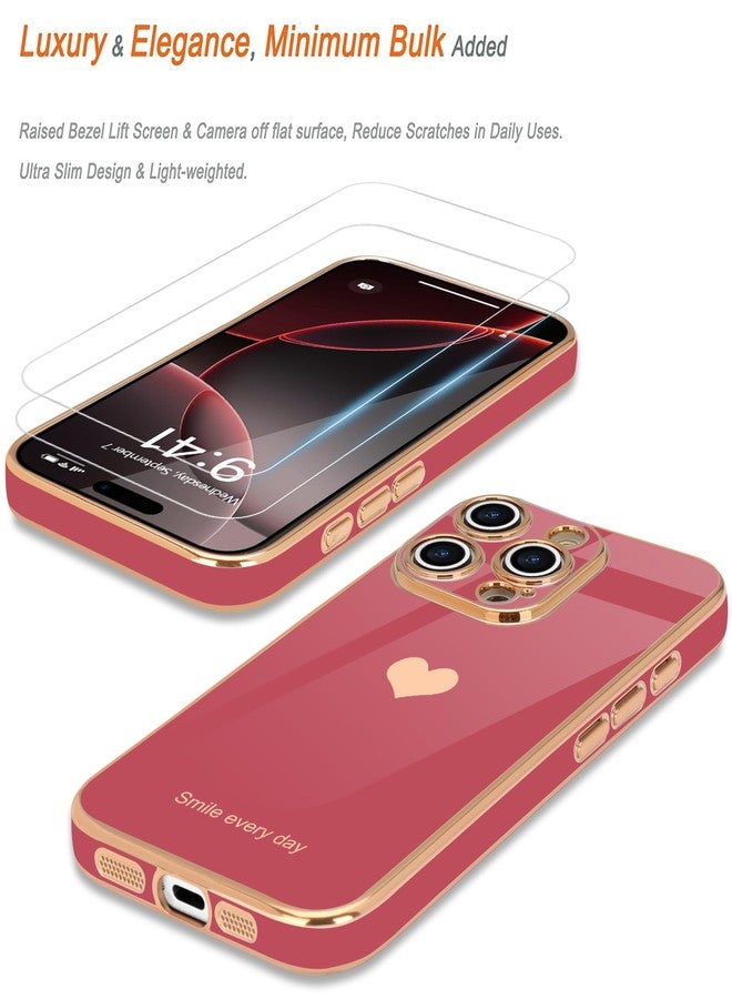 Teageo جراب Teageo لهاتف iPhone 16 Pro Max مع واقيين للشاشة بنقشة قلب للنساء والفتيات، مطلي بطبقة لامعة فاخرة، مصنوع من مادة TPU الناعمة المقاومة للخدوش والصدمات، جراب هاتف لهاتف iPhone 16 Pro Max، لون وردي فاتح - Image 3