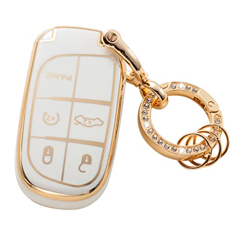 Gematay Compatible for Jeep Key Fob Cover Keychain Car Key Case for Grand Cherokee Renegade Wrangler Accessories White - Image 1