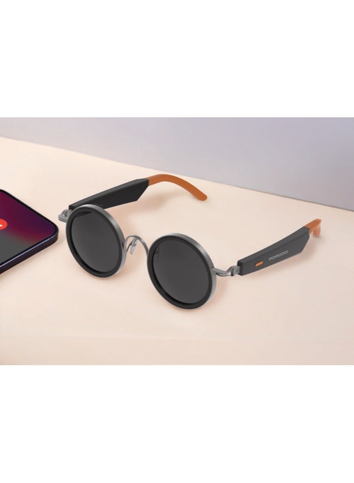 porodo Lifestyle VELORA Smart Sunglasses with UV400 protection Lenses and Open Ear Design / Smart Glasses with Bluetooth Speaker / Dual Stereo Speaker / Sunglasses for Athletic, Outdoor, Sports- Orange/Black  - Image 3
