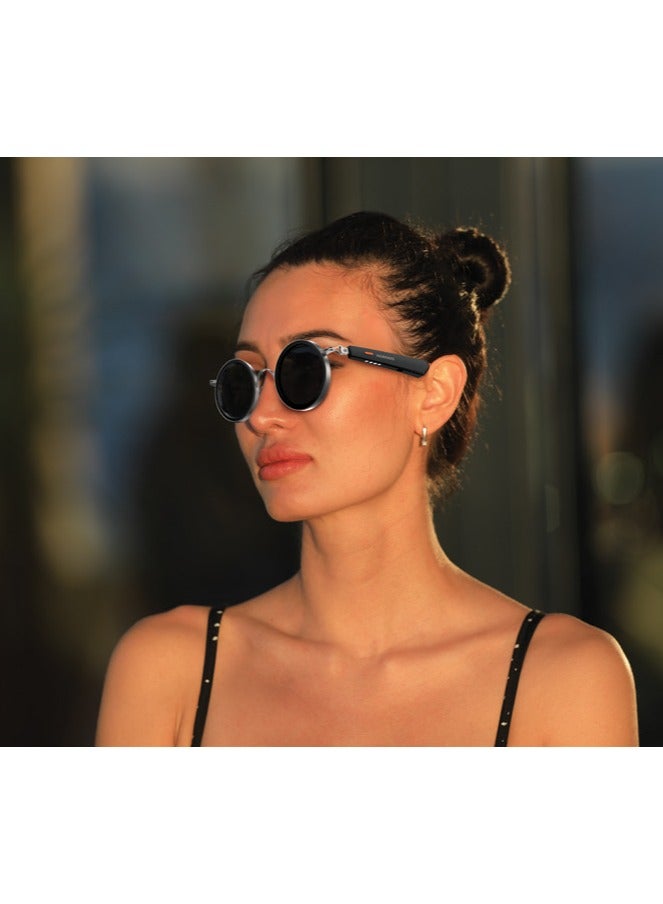 porodo Lifestyle VELORA Smart Sunglasses with UV400 protection Lenses and Open Ear Design / Smart Glasses with Bluetooth Speaker / Dual Stereo Speaker / Sunglasses for Athletic, Outdoor, Sports- Orange/Black  - Image 2