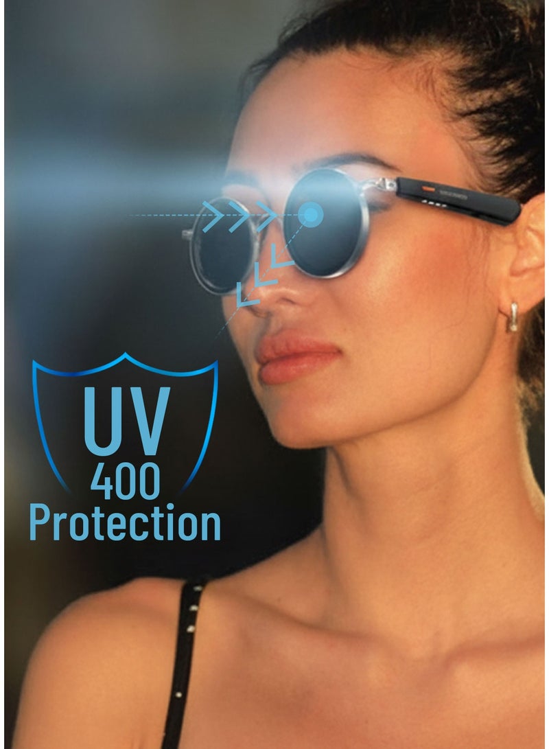 porodo Lifestyle VELORA Smart Sunglasses with UV400 protection Lenses and Open Ear Design / Smart Glasses with Bluetooth Speaker / Dual Stereo Speaker / Sunglasses for Athletic, Outdoor, Sports- Orange/Black - Image 4