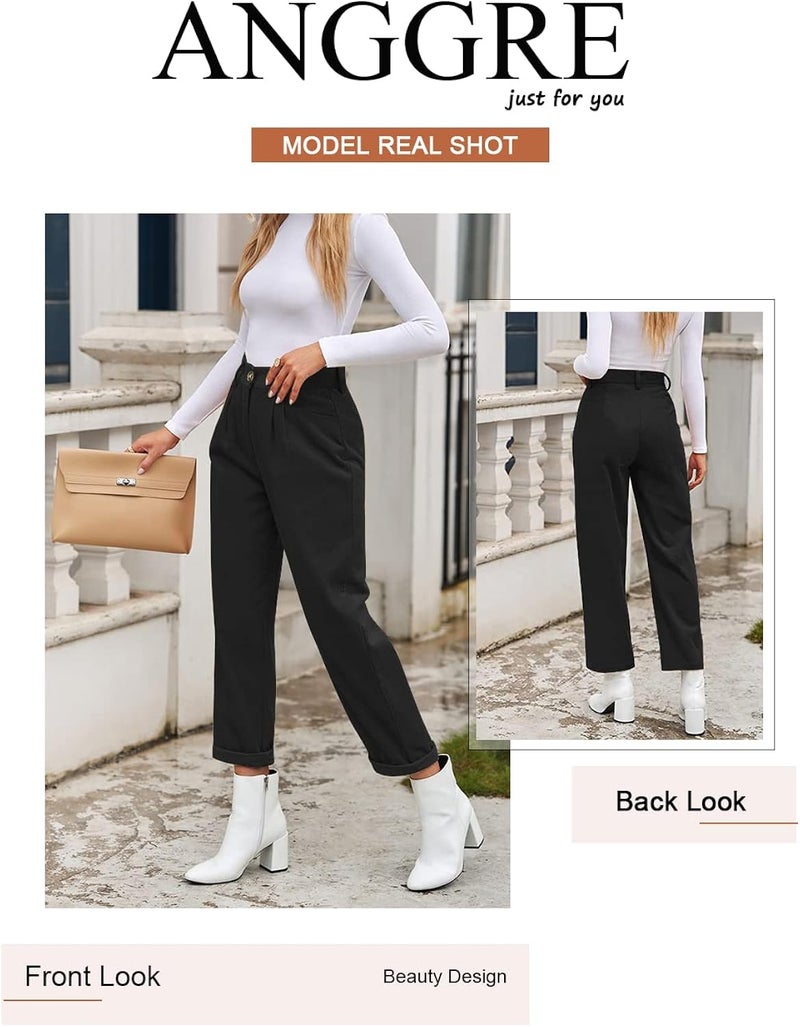 klarako Womens Casual High Waisted Corduroy Straight Leg Pants Loose Comfy Trousers with Pockets(Black,X-Large) - Image 3