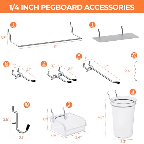 INCLY 70PCS Metal Peg Board Kit with 1/4" Pegboard Accessories, 4 Pack White Pegboard Panels, Bins, Cups and Peg Board Hooks, Paper Towel Holder, Pegboard Wall Organizer for Craft Room, Office, Sewing - Image 3