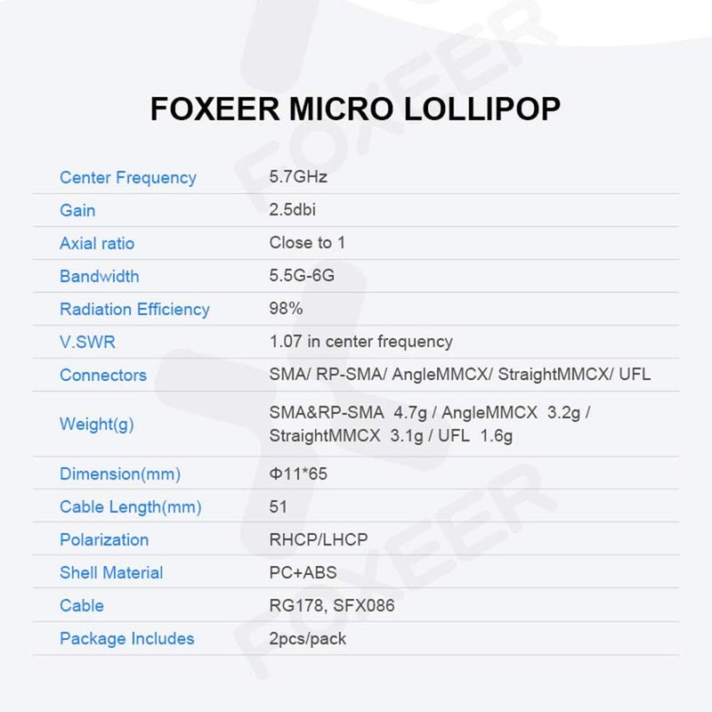 Foxeer Lollipop FPV U.FL Antenna 5.8G 2.3dBi Super Mini RHCP Antenna UFL for RC Drone FPV Quadcopeter Multicopter TX/RX (65mm) … - Image 4