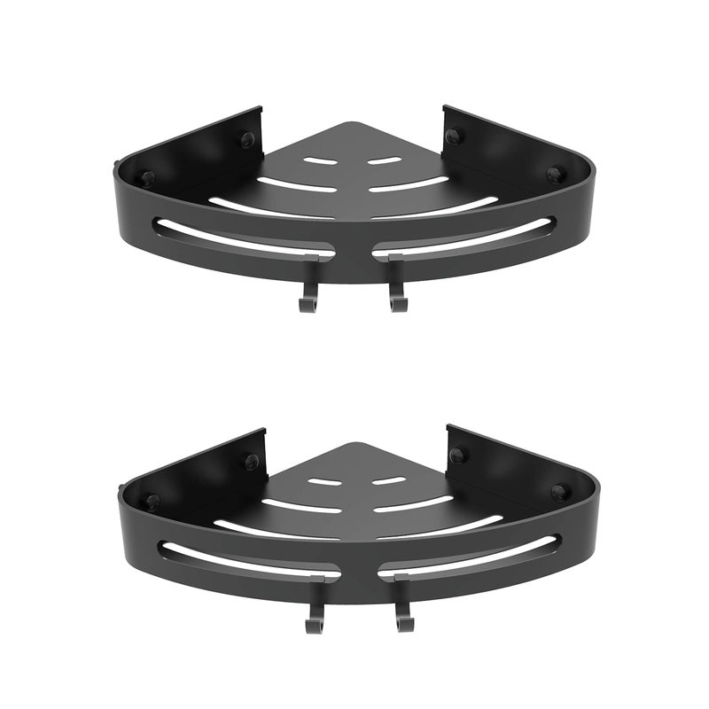 BATH EQUIPMENT FIXSEN Fixsen 2-Pack Black Bathroom Corner Shower Caddy No Drilling Adhesive/Wall Mount Space Aluminum Storage Organizer Bathroom Shelf with Detachable Hooks Rustproof Heavy Duty Storage - Image 1