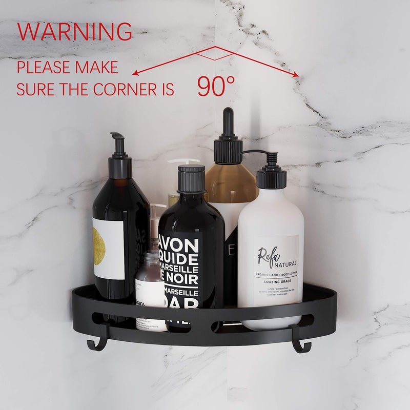 BATH EQUIPMENT FIXSEN Fixsen 2-Pack Black Bathroom Corner Shower Caddy No Drilling Adhesive/Wall Mount Space Aluminum Storage Organizer Bathroom Shelf with Detachable Hooks Rustproof Heavy Duty Storage - Image 2