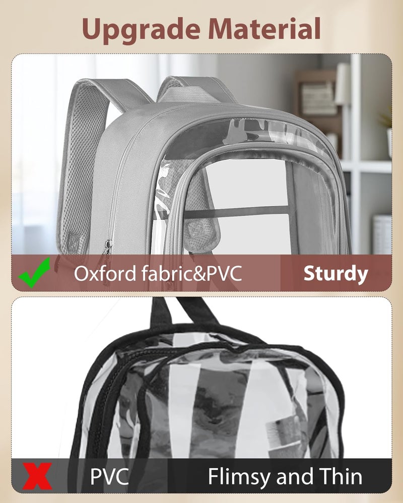 KIMNERPU Clear Backpack, Fabric & PVC Transparent Backpack with Reinforced Strap for Women Men, Heavy Duty Transparent Bookbag, Large Capacity Clear Bag, Travel, Security, Grey - Image 3