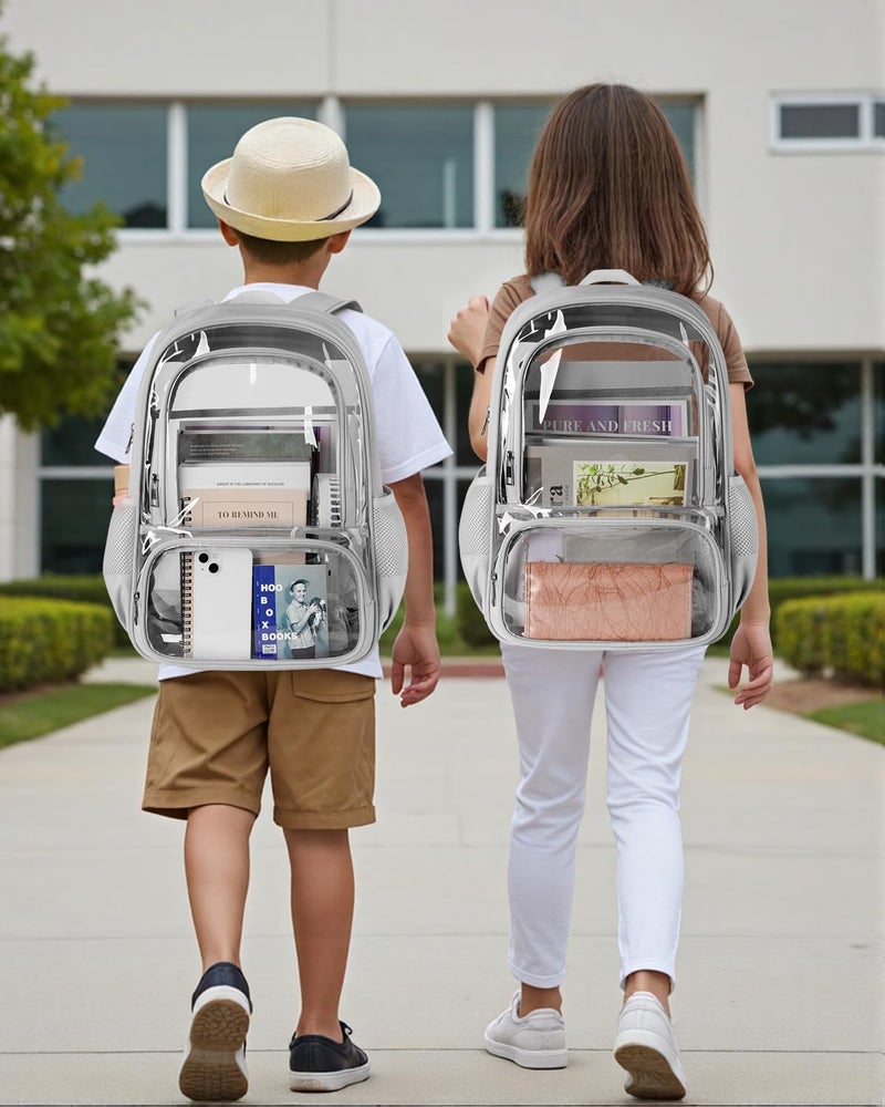 KIMNERPU Clear Backpack, Fabric & PVC Transparent Backpack with Reinforced Strap for Women Men, Heavy Duty Transparent Bookbag, Large Capacity Clear Bag, Travel, Security, Grey - Image 4