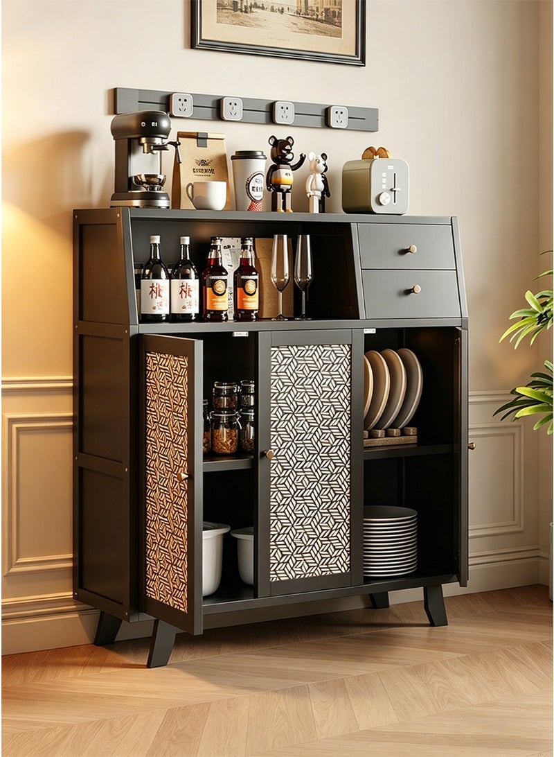 VUCATIN Sideboard Buffet Cabinet, Bamboo Kitchen Storage Cabinet with Drawers, Boho Pantry Cupboard for Kitchen Living Room Entry Coffee Bar (Black) - Image 1