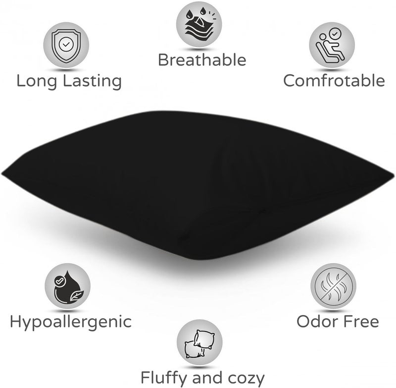 MUSA MUSA® Pillow Covers Pack of 4 for Bedrooms & Guest Rooms | Wrinkle Free Pillow Protectors with 300 Cotton TC & Zipper Closure - Dust Mite & Bed Bug Proof Pillowcases Standard (Black, 50 x 70cm) - Image 4