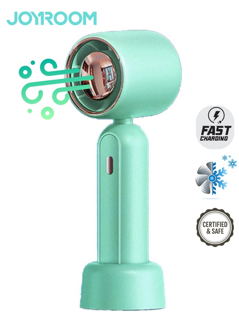 JOYROOM مروحة صغيرة محمولة تعمل بالبطارية مع بطارية 2000 مللي أمبير في الساعة أو مروحة صغيرة شخصية تعمل بمنفذ USB، 3 سرعات، تدفق هواء معزز، مروحة جيب هادئة قابلة لإعادة الشحن للمنزل، خارجي-أخضر - Image 1