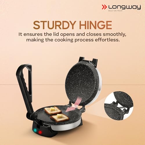 Longway Multi Master 1000W Electric Roti Maker | 8.5-Inch Non-Stick Plates, Durable Grip Handle | Roti, Chapati, Paratha, Dosa, Tortilla, Omelette & Chilla Maker (Silver) - Image 3
