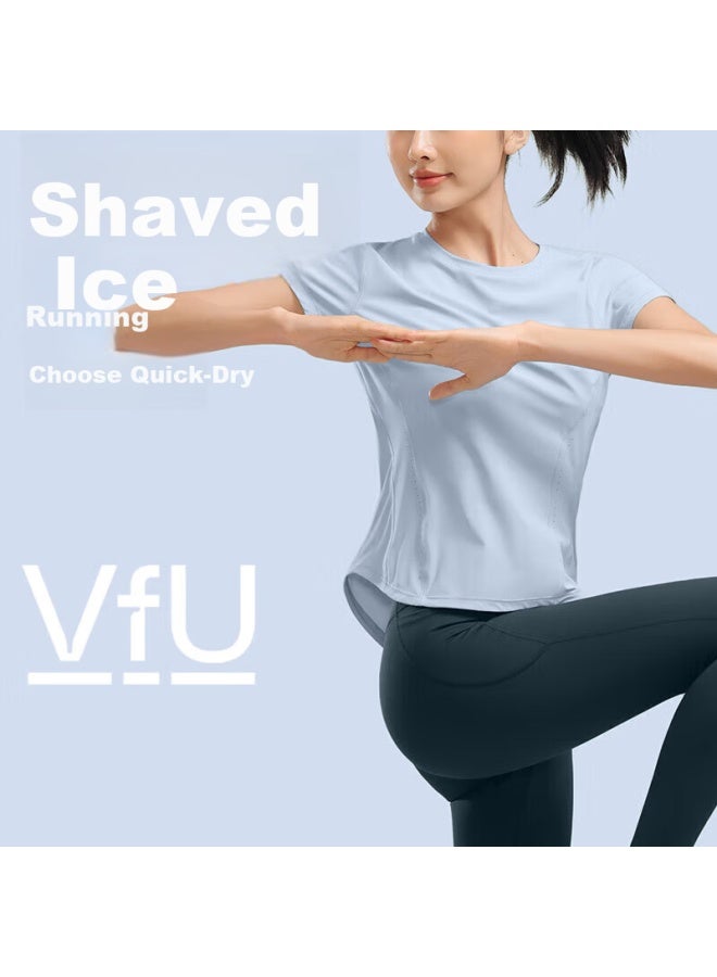 Vfu Women's Sports Short Sleeve T-shirt Sun Protection Quick-dry Fitness Cool Running Tee Sky Blue S - Image 1