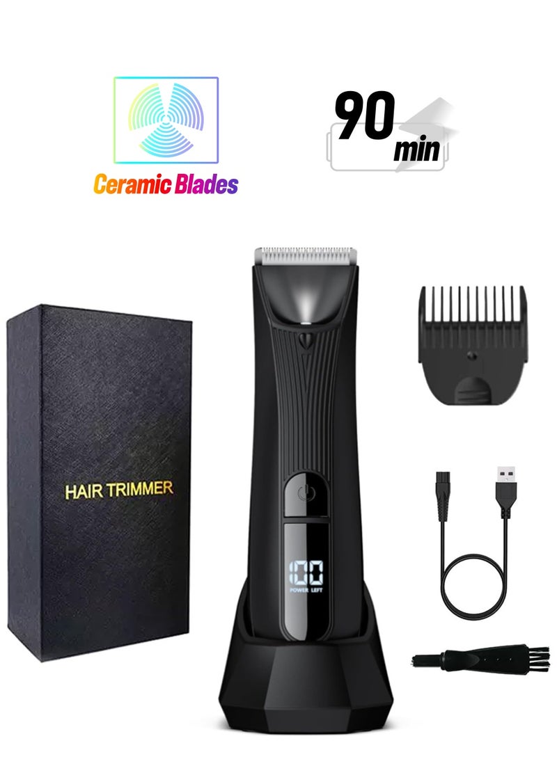 SYOSI Men's Intimate Razor with LED Light & Display, Body Groomer Shaver, IPX7 Waterproof Electric Razor with Recharge Dock, Replaceable Device, Ceramic Blade Heads, USB Charging, Gift for Men - Image 1