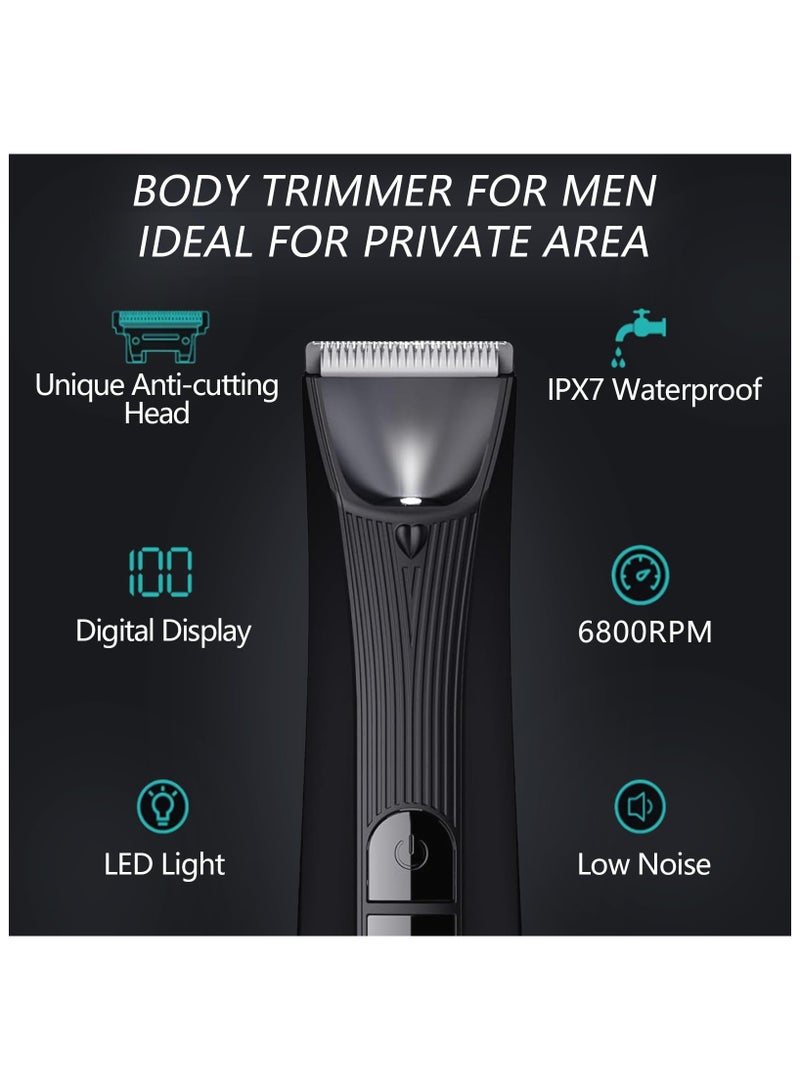SYOSI Men's Intimate Razor with LED Light & Display, Body Groomer Shaver, IPX7 Waterproof Electric Razor with Recharge Dock, Replaceable Device, Ceramic Blade Heads, USB Charging, Gift for Men - Image 2