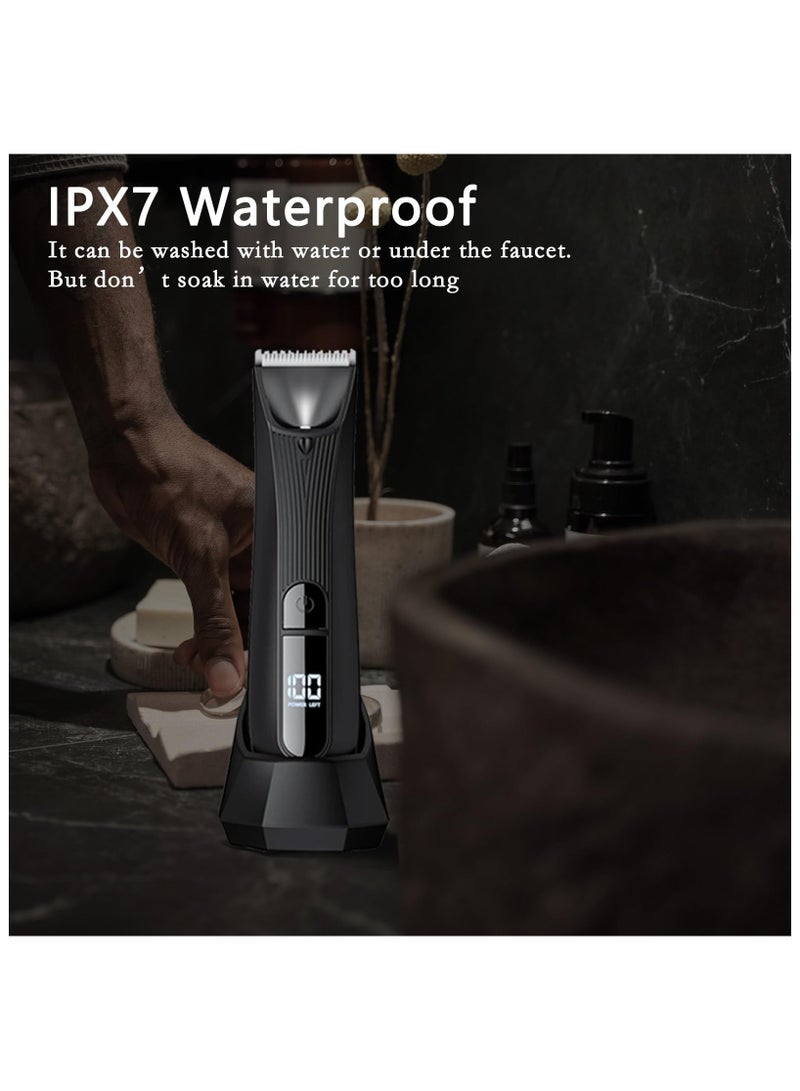 SYOSI Men's Intimate Razor with LED Light & Display, Body Groomer Shaver, IPX7 Waterproof Electric Razor with Recharge Dock, Replaceable Device, Ceramic Blade Heads, USB Charging, Gift for Men - Image 3