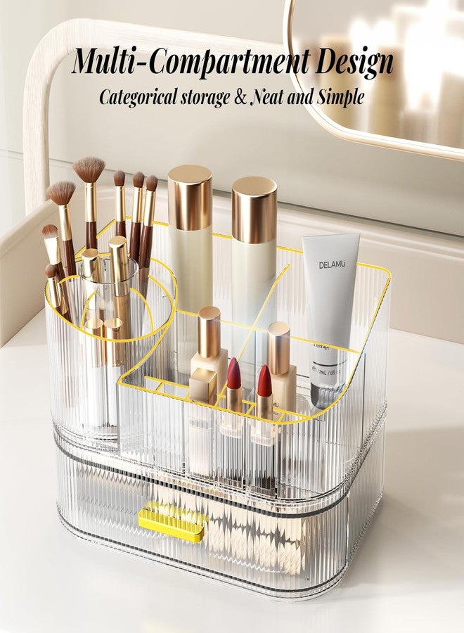 Delamu Makeup Organizer for Vanity with Stackable Drawers, 360 Rotating Makeup Brush Holder Large Cosmetic Display Case for Dresser, Bathroom Countertop Skincare Organizers and Storage, Crystal Clear - Image 5