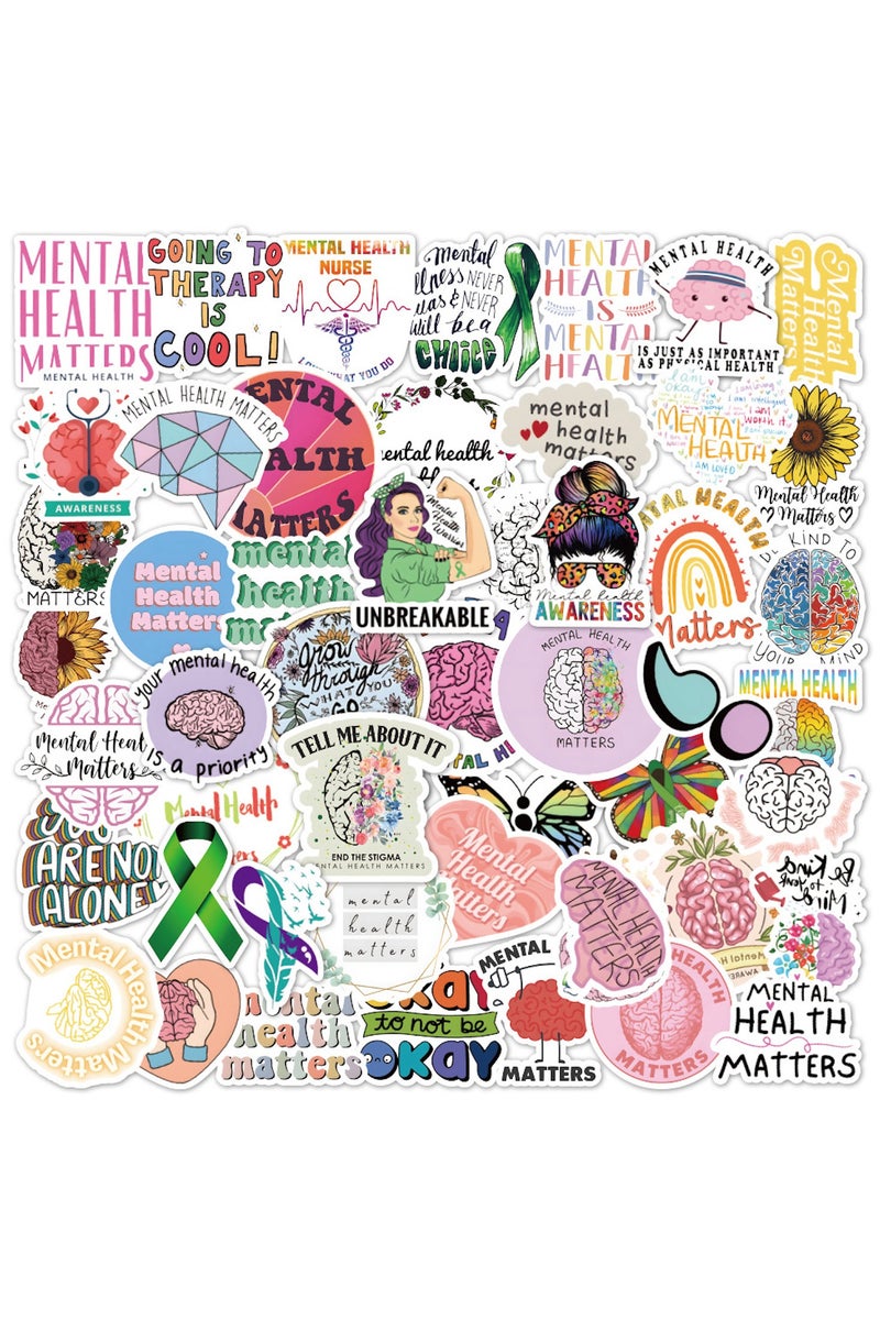 ORAINBOW 50PCS Mental Health Stickers Water Bottle Stickers Laptop Stickers Skateboard Stickers Luggage Stickers Case Stickers Waterproof Stickers Gift Stickers DIY Stickers for Kids Teens - Image 1