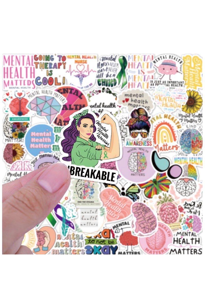 ORAINBOW 50PCS Mental Health Stickers Water Bottle Stickers Laptop Stickers Skateboard Stickers Luggage Stickers Case Stickers Waterproof Stickers Gift Stickers DIY Stickers for Kids Teens - Image 2