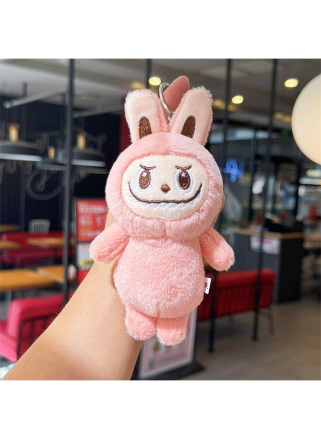 New Labubu Plush Toy Keychain Charm Gift Frown rag deep pink 