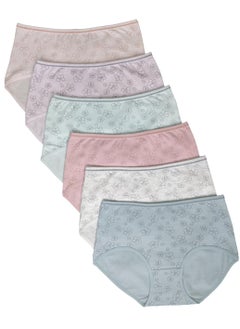 Love Bell Premium Cotton Four-way stretch Panties - MULTIPACK - Regular and Plus Sizes - Classic Briefs for Women (UAE/KSA, Alpha, XXL, Regular, Regular, Floral Print - 6 Pcs Pack)  - Image 1