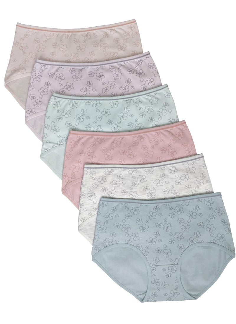 Love Bell Premium Cotton Four-way stretch Panties - MULTIPACK - Regular and Plus Sizes - Classic Briefs for Women (UAE/KSA, Alpha, XXL, Regular, Regular, Floral Print - 6 Pcs Pack)  - Image 1