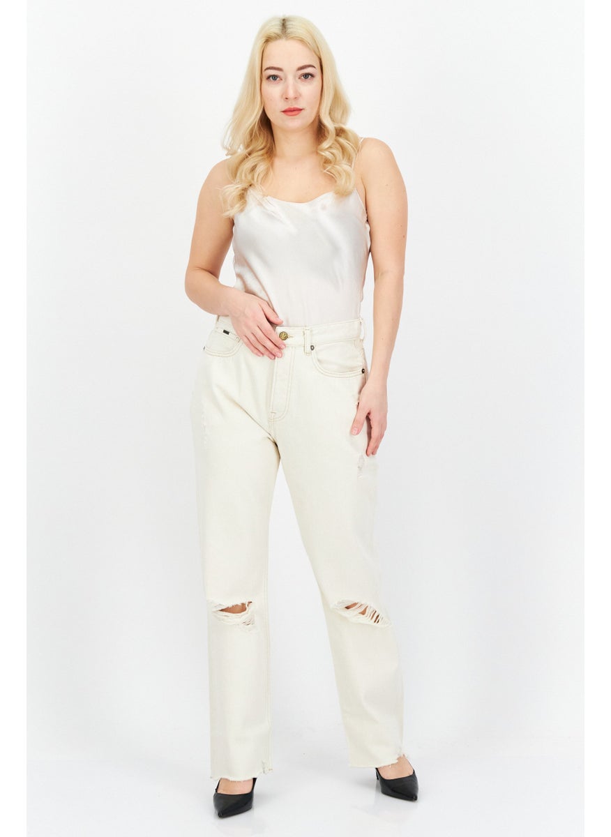 Pepe Jeans Women Straight Ripped Non-Stretchable Jeans, Cream  - Image 4
