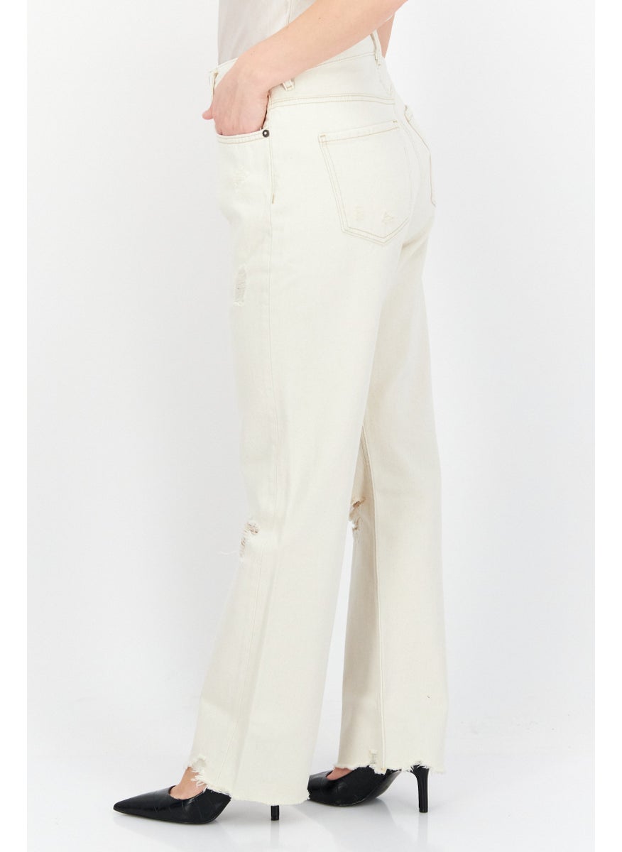 Pepe Jeans Women Straight Ripped Non-Stretchable Jeans, Cream  - Image 3