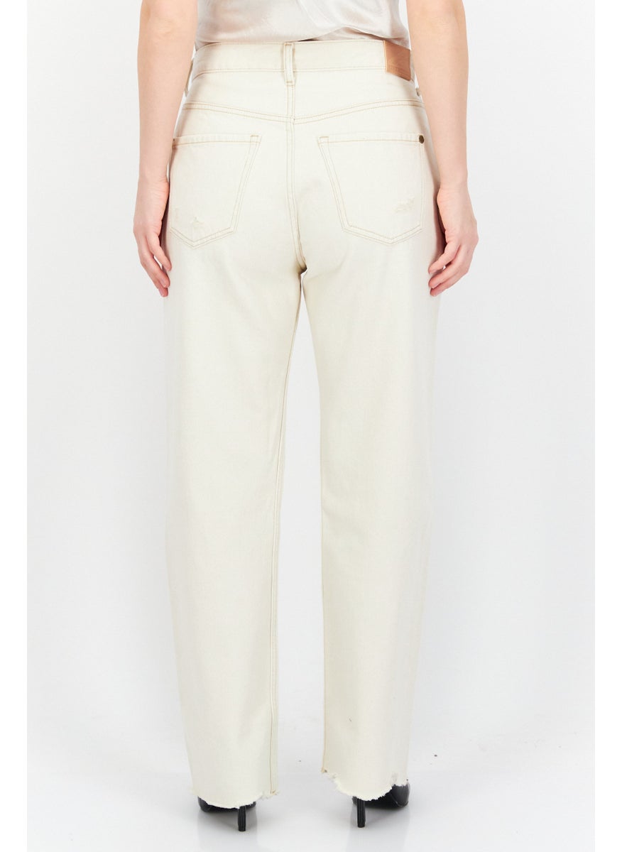 Pepe Jeans Women Straight Ripped Non-Stretchable Jeans, Cream  - Image 2