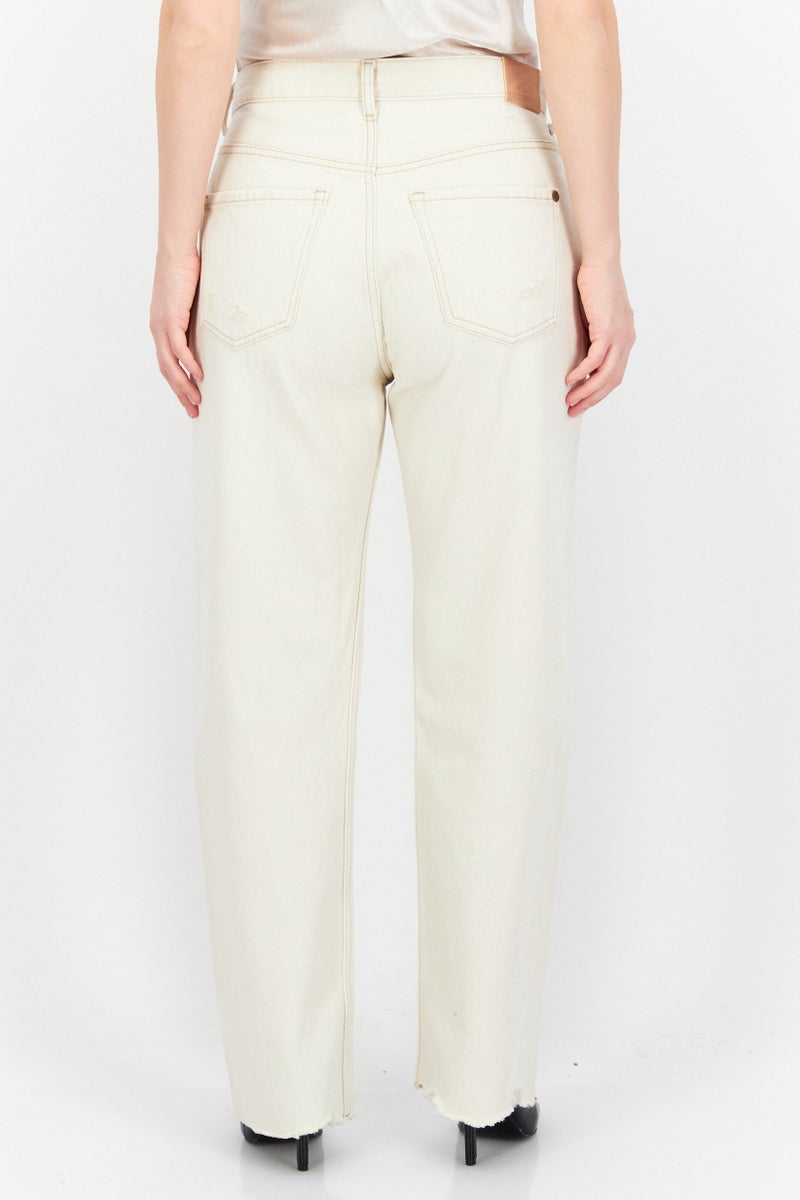 Pepe Jeans Women Straight Ripped Non-Stretchable Jeans, Cream - Image 2