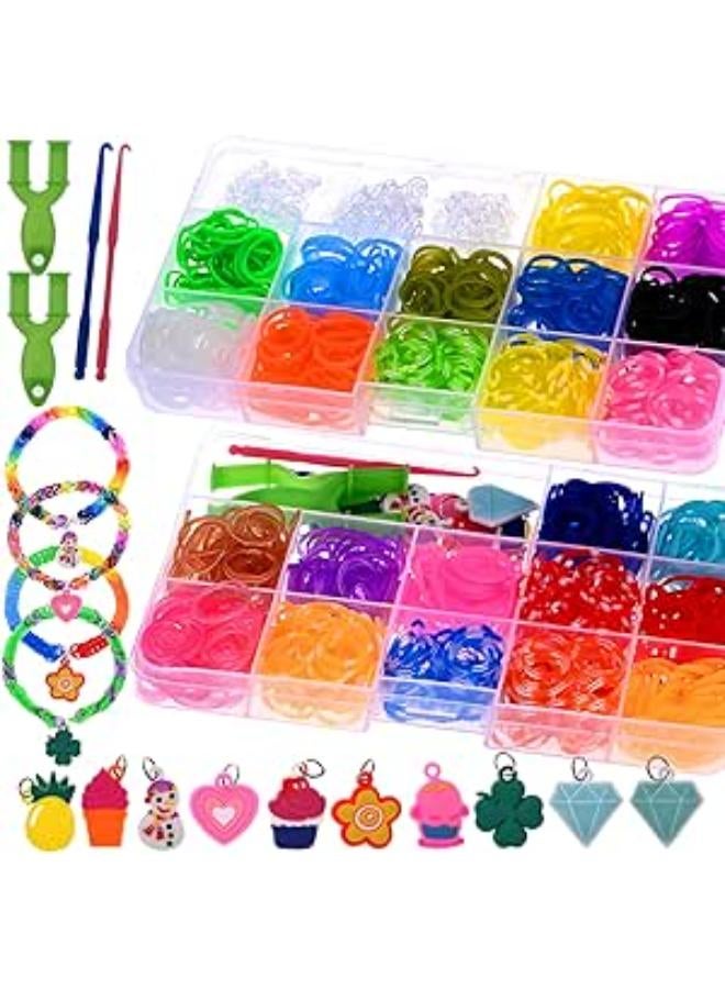 GOLDGE 1200+ Loom Bands Set, Colourful Loom Bands Accessories, Elastic Loom Bands Box Set, Loops Rubbers for Children, Rubber Bands Kit for Bracelets, Rubber Bracelet Starter Set for Girls/Boys Gift 