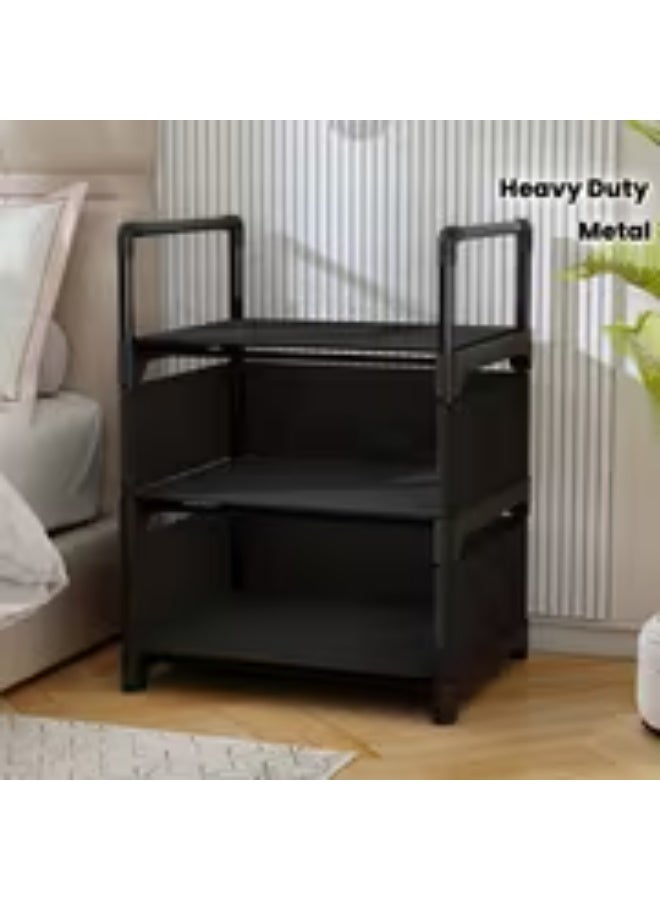 إيروريكس رف تخزين أسود ثقيل التحمل 3 طبقات – هيكل معدني مع أرفف بلاستيك، تركيب سهل بدون أدوات موفر للمساحة - Image 1