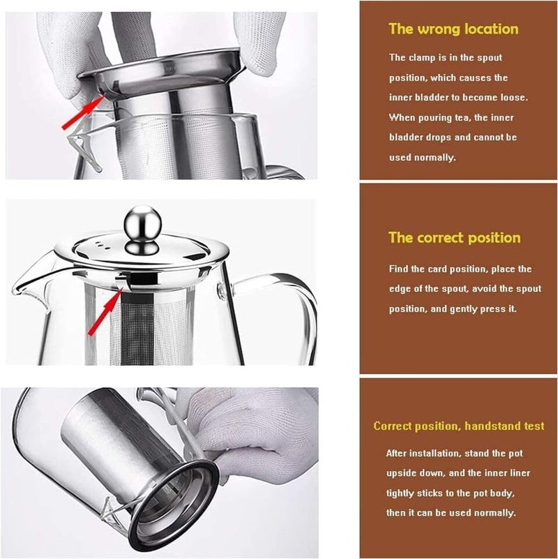 MENOVAS Glass Teapot with Infuser Borosilicate Glass Tea Pot with Tea Strainers for Loose Leaf Tea with Removable 304 Stainless Steel Infuser Microwavable and Stovetop Safe 750ML - Image 4