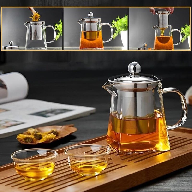 MENOVAS Glass Teapot with Infuser Borosilicate Glass Tea Pot with Tea Strainers for Loose Leaf Tea with Removable 304 Stainless Steel Infuser Microwavable and Stovetop Safe 750ML - Image 3