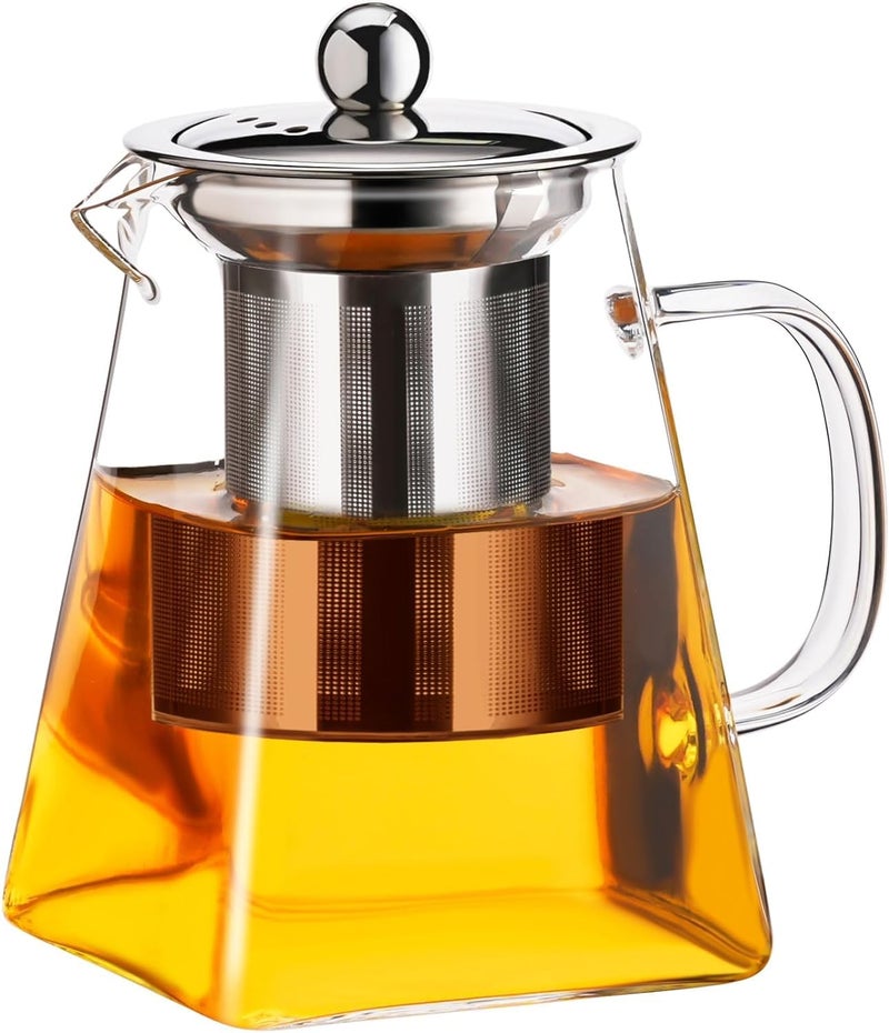 MENOVAS Glass Teapot with Infuser Borosilicate Glass Tea Pot with Tea Strainers for Loose Leaf Tea with Removable 304 Stainless Steel Infuser Microwavable and Stovetop Safe 750ML - Image 1