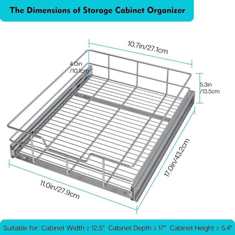 STORKING Pull Out Cabinet Organizer 11" W X 17" D, Slide Out Drawers For Kitchen Organizers and Storage, Pull Out Drawers For Cabinets Capacity Heavy Duty Caddy, Cabinet Shelves Chrome-Plated, Bathroom Pantry - Image 2