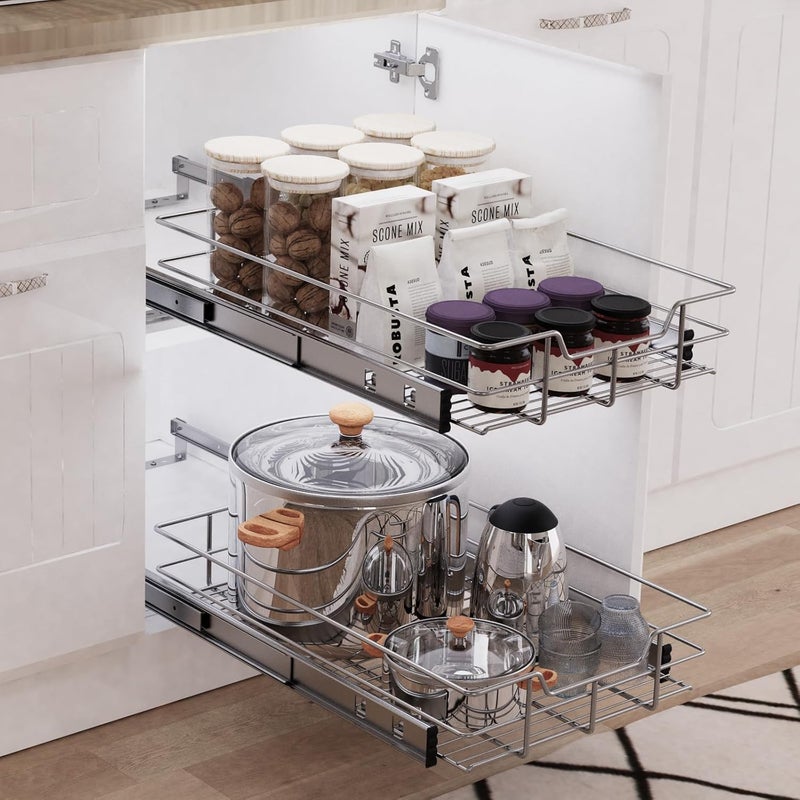 STORKING Pull Out Cabinet Organizer 11" W X 17" D, Slide Out Drawers For Kitchen Organizers and Storage, Pull Out Drawers For Cabinets Capacity Heavy Duty Caddy, Cabinet Shelves Chrome-Plated, Bathroom Pantry - Image 5