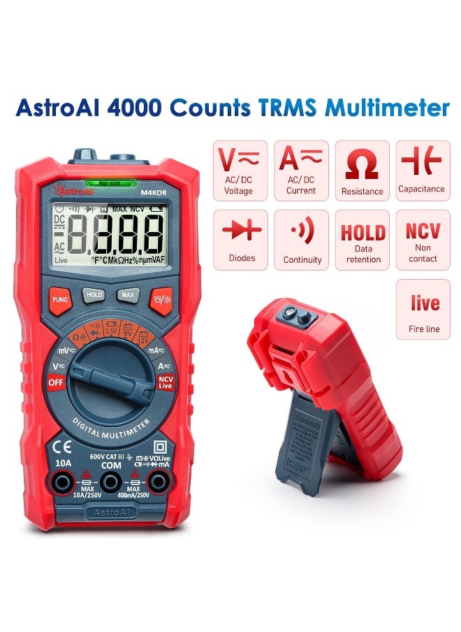 AstroAI Digital Multimeter 4000 Counts TRMS Auto-Ranging Volt Meter 1.5v/9v/12v Battery Voltage Tester Measure Voltage Current Resistance Diodes Continuity Voltmeter with Non-Contact Voltage Function  - Image 4