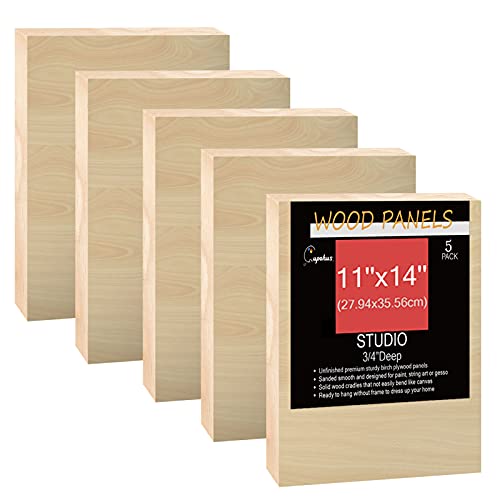 Cupohus Unfinished Birch Wood Boards Canvas for Painting 5 Packs 34 Deep Cupohus 11 x 14 Wooden Cradled Panels for Pouring Art Crfats Paints and More